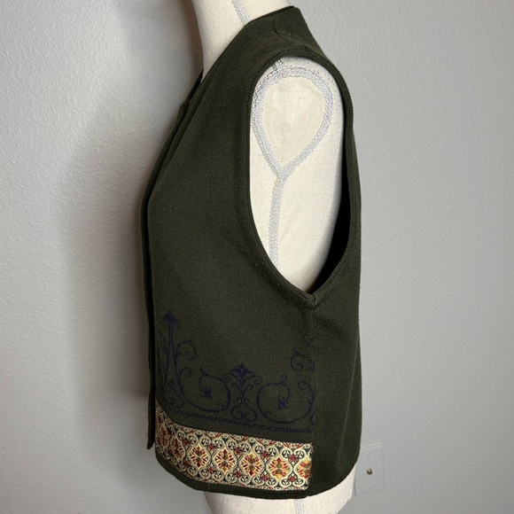 Pendleton green gold ribbon trim Wool blend button front vest ladies Large - Picture 5 of 8